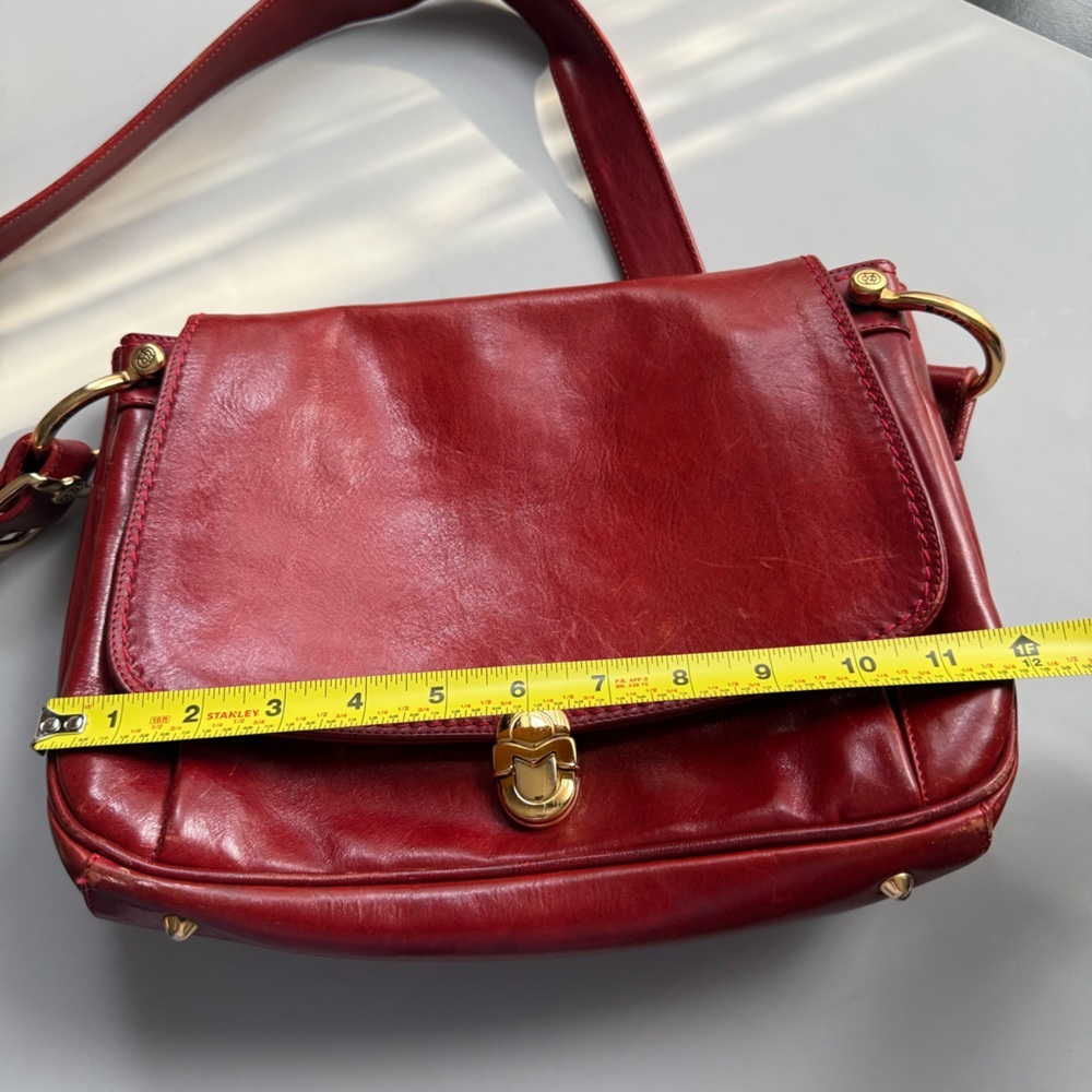 vtg Marino Orlandi Red Leather Medium Shoulder Bag Gold Hardware Y2K - Picture 6 of 9